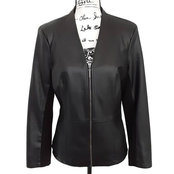Denim & Co Womens M Black Leather Jacket Zip Front Slim Biker Jacket Mob Wife - Picture 1 of 10